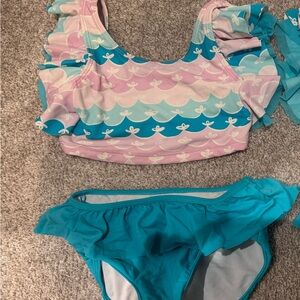 Blue and Pink Ruffle Bikini Set